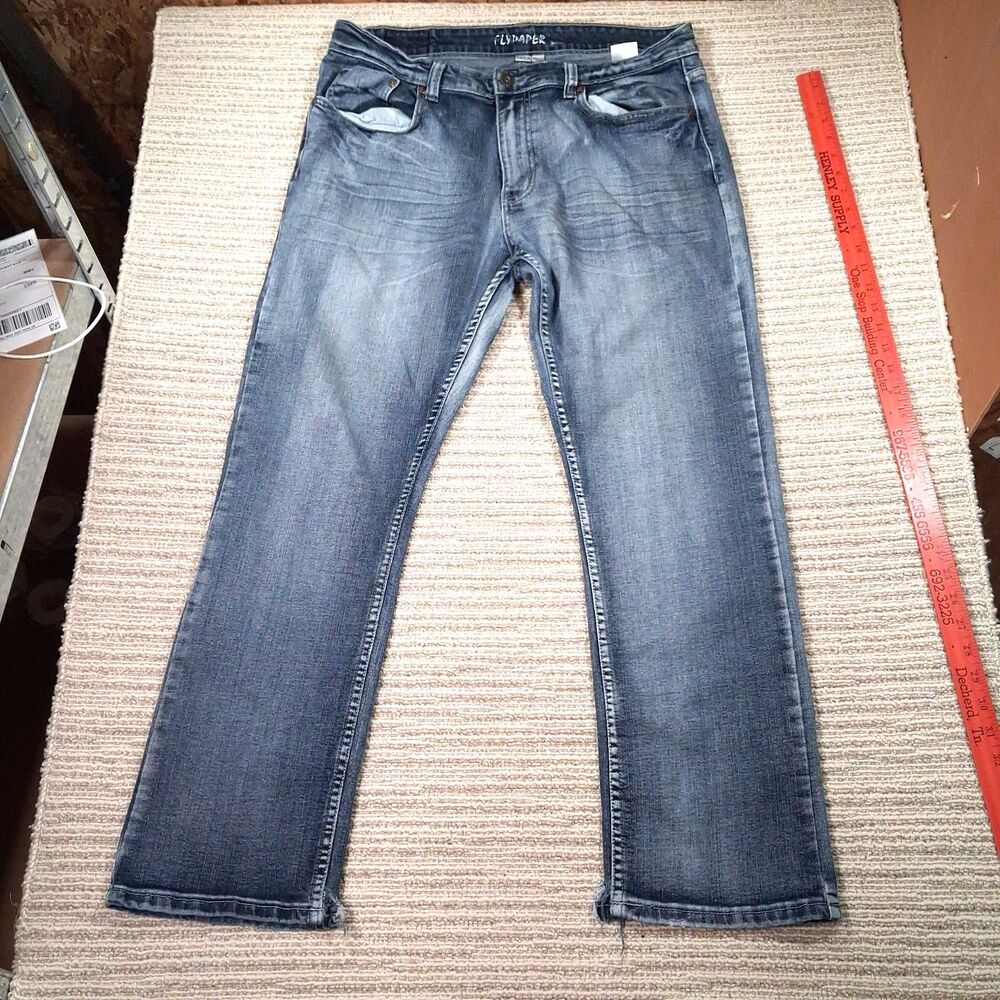 Flypaper Jeans Mens 36x30 Blue Straight Leg Denim Medium Wash Distressed Pockets